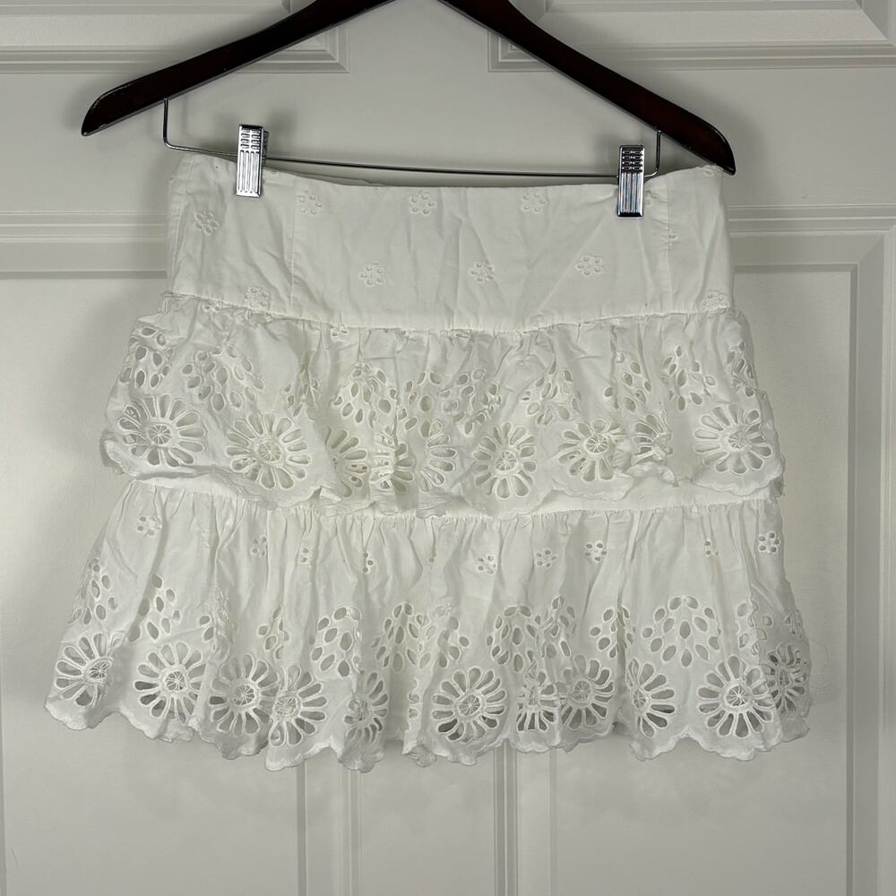 Rebecca Minkoff White Eyelet Lace Tiered Mini Skirt Spring Summer Women's Size 4
